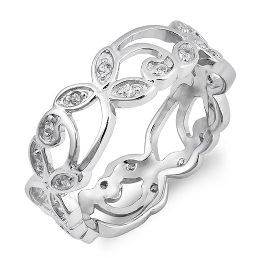 White CZ Stackable Filigree Flower Ring New .925 Sterling Silver Band Sizes 5-10