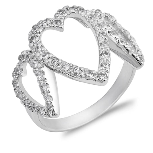 White CZ Beautiful Wide Heart Promise Ring .925 Sterling Silver Band Sizes 6-9