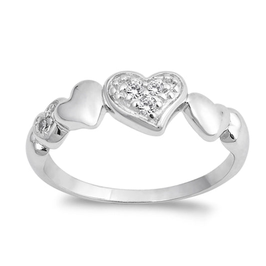 Clear CZ Heart Promise Shiny Girl's Ring New 925 Sterling Silver Band Sizes 5-9
