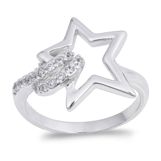 White CZ Shooting Star Fantasy Ring New .925 Sterling Silver Band Sizes 5-9