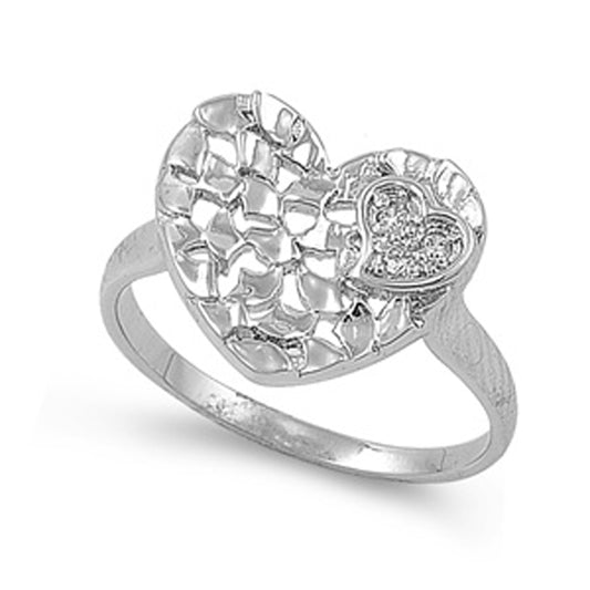 White CZ Curved Shiny Heart Promise Ring New 925 Sterling Silver Band Sizes 6-9