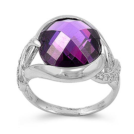 Amethyst CZ Faceted Large Solitaire Ring New 925 Sterling Silver Band Sizes 6-10