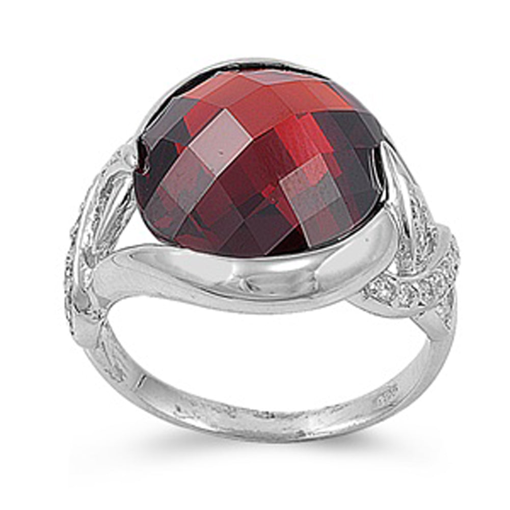 Garnet CZ Faceted Solitaire Infinity Ring .925 Sterling Silver Band Sizes 6-10
