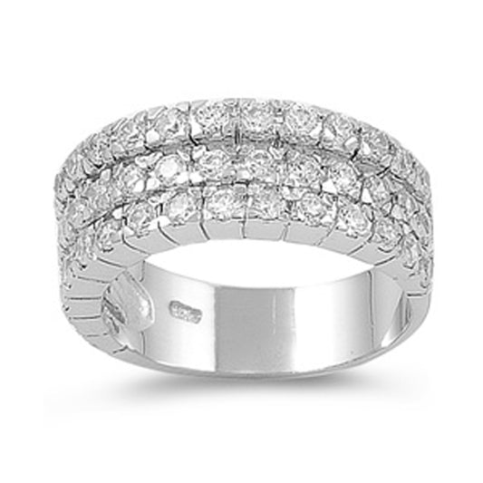 White CZ Beautiful Bar Line Pave Wedding Ring Sterling Silver Band Sizes 6-10