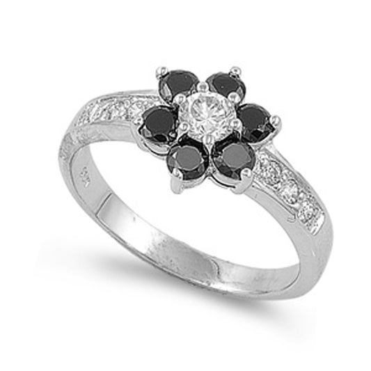 White CZ Round Flower Daisy Cute Ring New .925 Sterling Silver Band Sizes 5-9