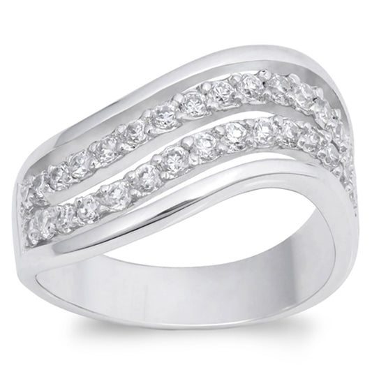 White CZ Open Wave Curved Thumb Ring New .925 Sterling Silver Band Sizes 6-9