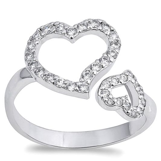 White CZ Pave Heart Open Promise Ring New .925 Sterling Silver Band Sizes 5-9