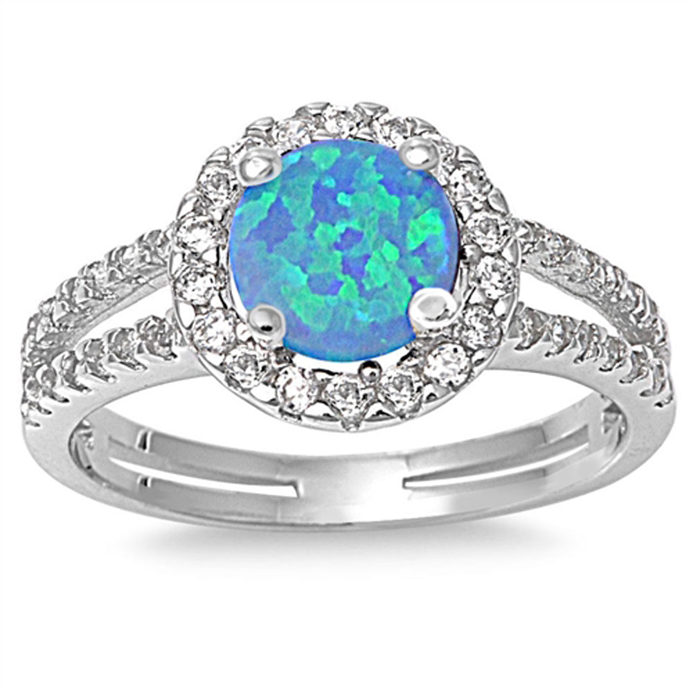 Blue Lab Opal Unique Solitaire Halo Ring New 925 Sterling Silver Band Sizes 5-10