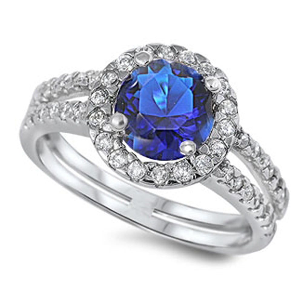Blue Sapphire CZ Polished Elegant Ring New .925 Sterling Silver Band Sizes 5-10