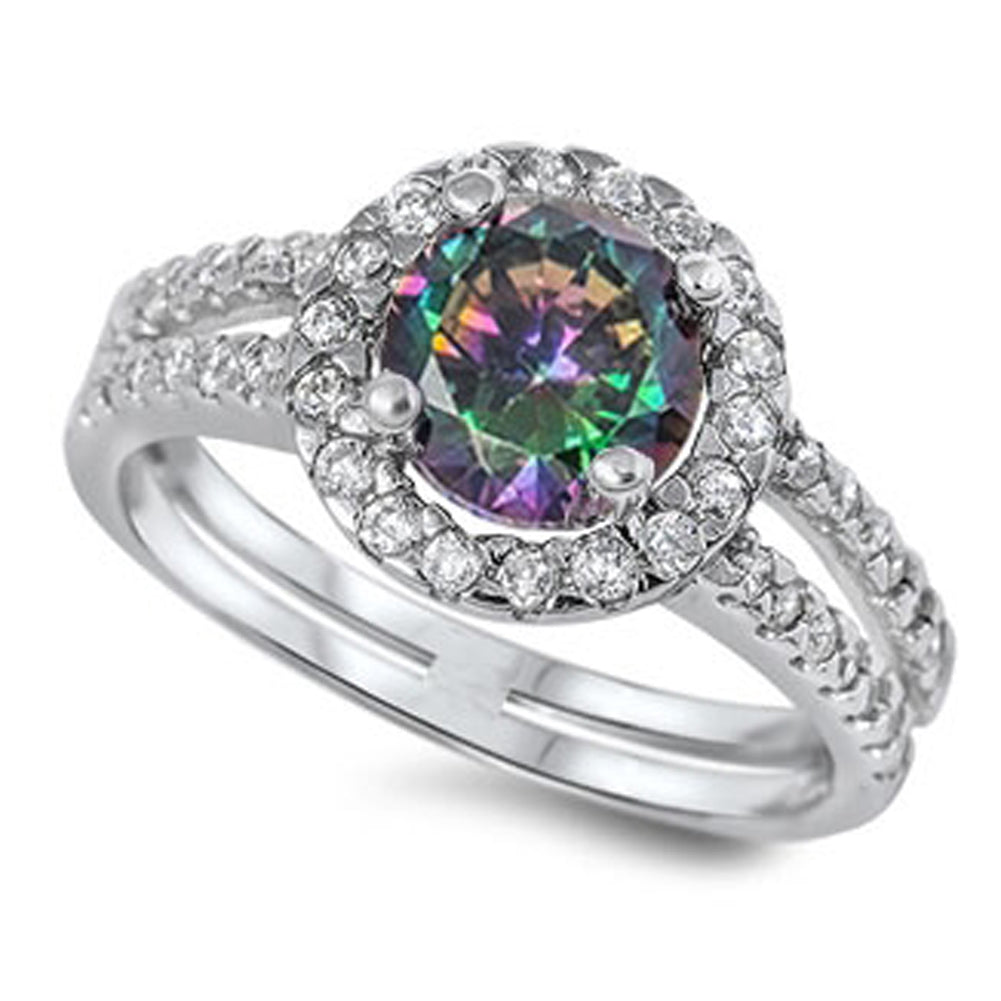 Rainbow Topaz CZ Unique Solitaire Ring New .925 Sterling Silver Band Sizes 5-10