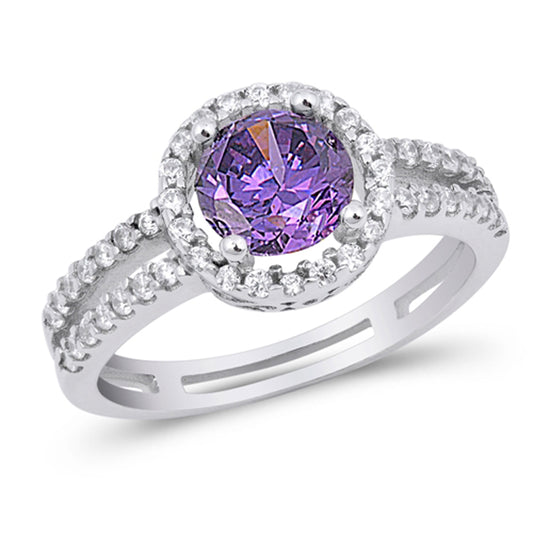Amethyst CZ Round Halo Engagement Ring New .925 Sterling Silver Band Sizes 5-10