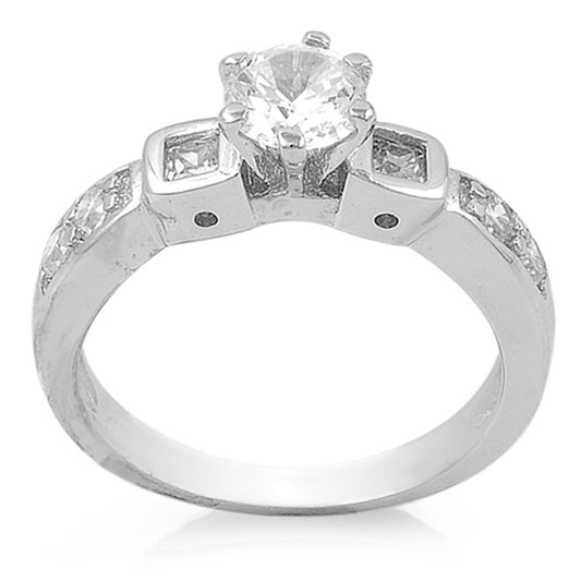 Raised Solitaire Round White CZ Wedding Ring 925 Sterling Silver Band Sizes 5-9