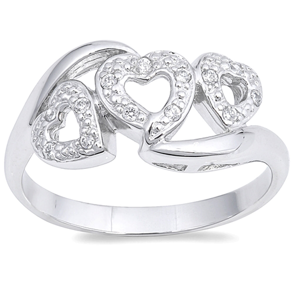 White CZ Triple Heart Halo Promise Ring New .925 Sterling Silver Band Sizes 5-9