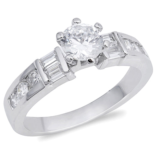 White CZ Round Solitaire Bridal Engagement Ring Sterling Silver Band Sizes 5-9
