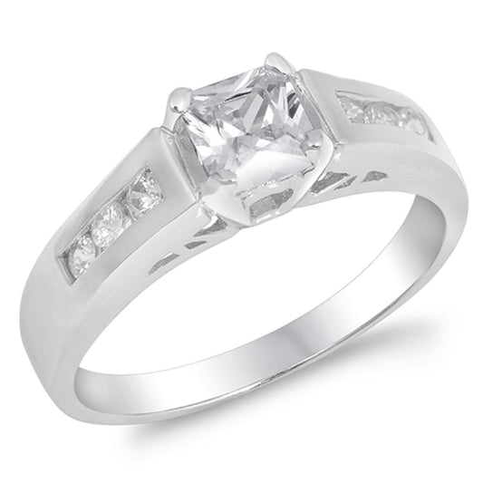 Clear CZ Small Square Solitaire Raised Ring .925 Sterling Silver Band Sizes 5-9
