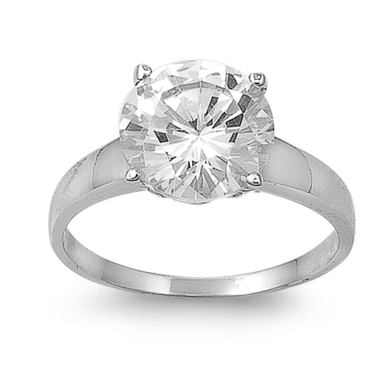 Clear CZ Round Brilliant Solitaire Wedding Ring Sterling Silver Band Sizes 5-10