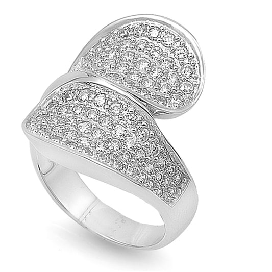 White CZ Criss Cross Micro Pave Loop Ring .925 Sterling Silver Band Sizes 6-9
