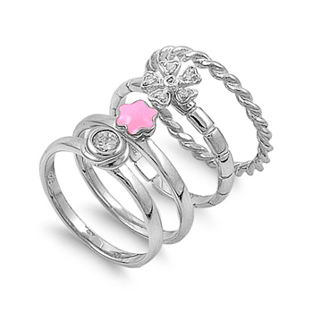 Pink Star Stackable White CZ Set Ring New .925 Sterling Silver Band Sizes 5-9