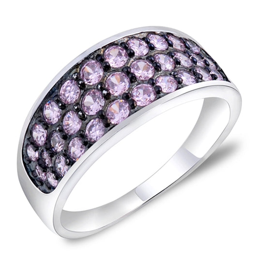 Wide Cluster Pave Pink CZ Colorful Ring New .925 Sterling Silver Band Sizes 5-10