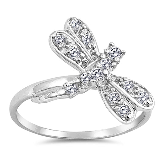 Dragonfly White CZ Unique Pave Animal Ring .925 Sterling Silver Band Sizes 5-10