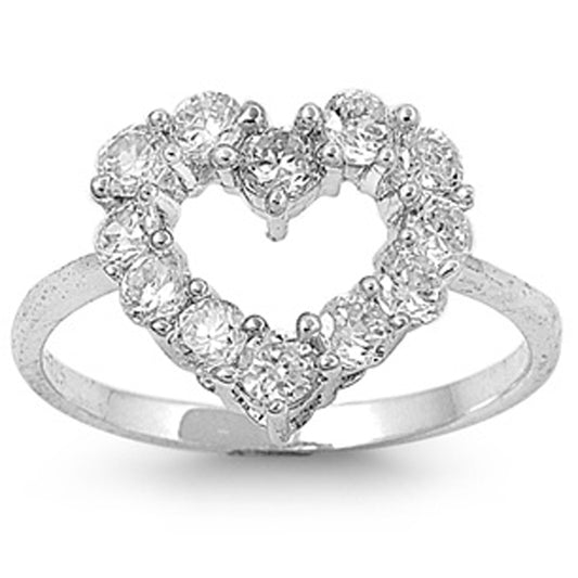 White CZ Heart Cutout Polished Love Ring New 925 Sterling Silver Band Sizes 5-9