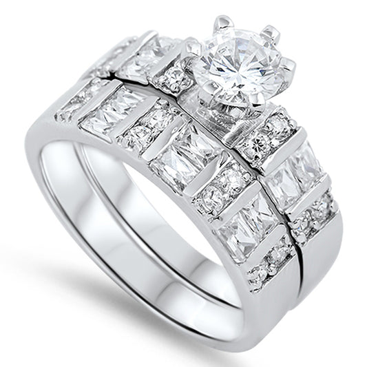 White CZ Elegant Polished Ring Set New .925 Sterling Silver Band Sizes 5-10