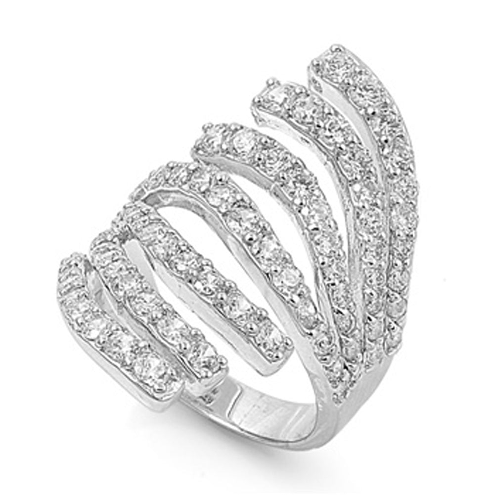 White CZ Wrap Wave Burst Abstract Ring New .925 Sterling Silver Band Sizes 6-9
