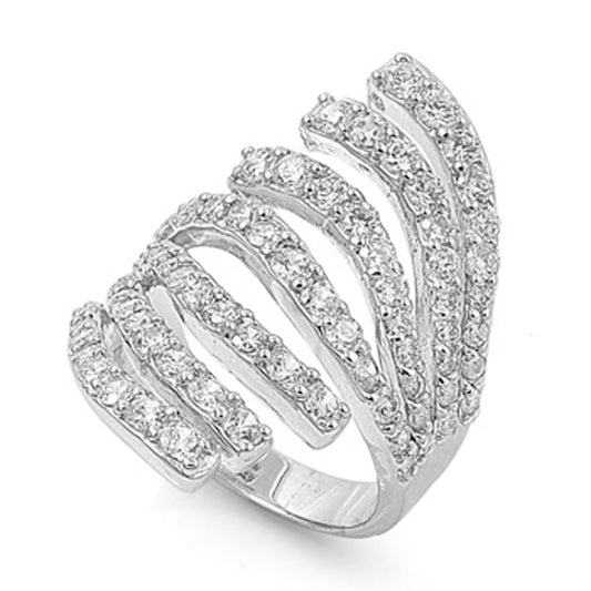 White CZ Wrap Wave Burst Abstract Ring New .925 Sterling Silver Band Sizes 6-9