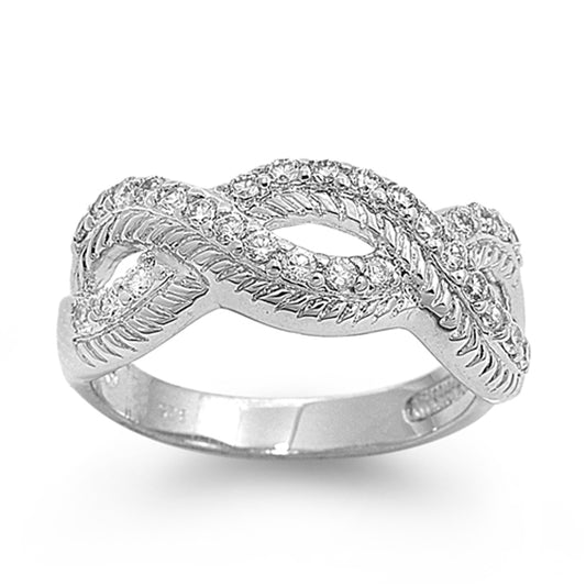 White CZ Rope Twist Criss Cross Ring .925 Sterling Silver Thumb Band Sizes 5-9