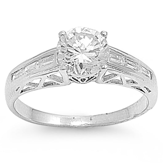 White CZ Shiny Cutout Abstract Bridal Ring .925 Sterling Silver Band Sizes 5-9