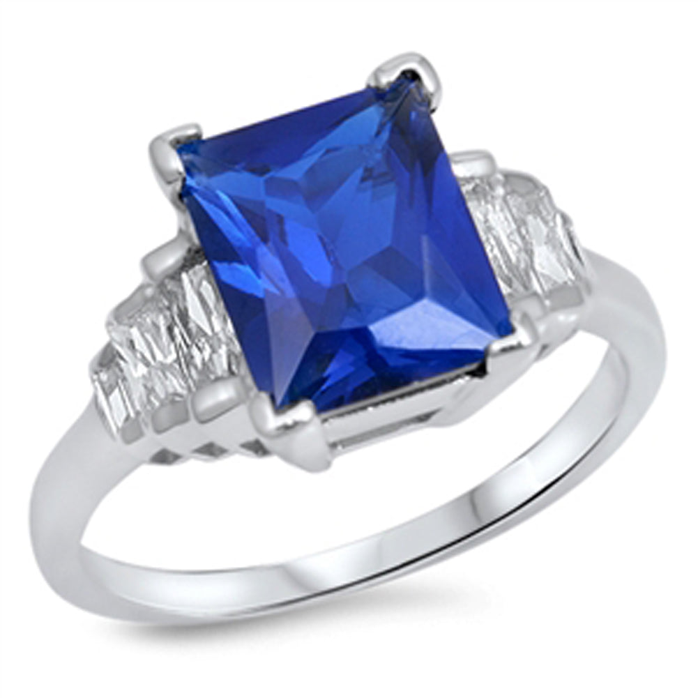 Blue Sapphire CZ Vintage Polished Ring New .925 Sterling Silver Band Sizes 5-10
