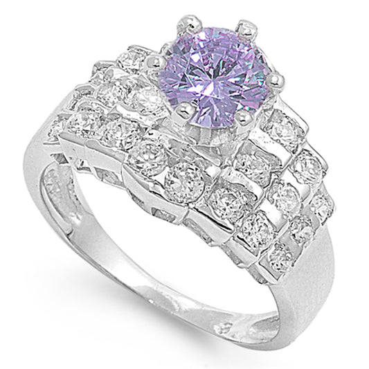 Amethyst CZ Modern Deco Unique Ring New .925 Sterling Silver Band Sizes 5-10