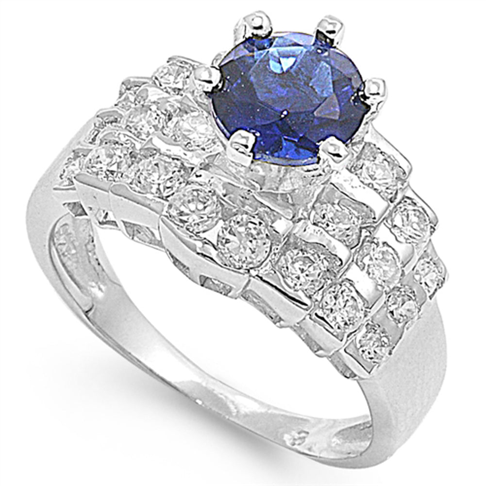 Blue Sapphire CZ Retro Deco Style Ring New .925 Sterling Silver Band Sizes 6-10