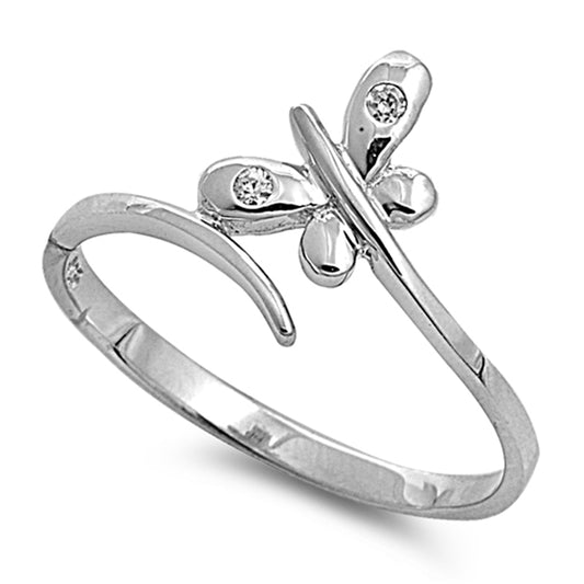 Clear CZ Dragonfly Butterfly Cute Wrap Ring 925 Sterling Silver Band Sizes 4-12