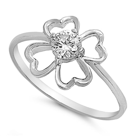 White CZ Hawaiian Plumeria Flower Ring New .925 Sterling Silver Band Sizes 4-9