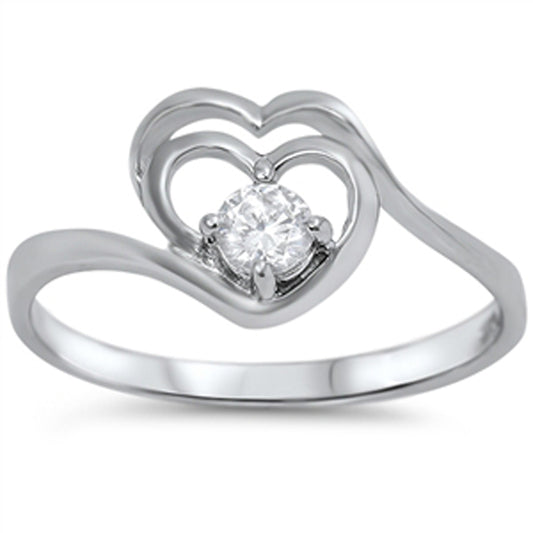 White CZ Layered Heart Love Friendship Ring .925 Sterling Silver Band Sizes 4-9