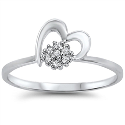 White CZ Heart Flower Abstract Ring New .925 Sterling Silver Band Sizes 4-9