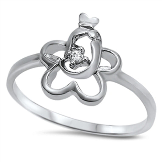 White CZ Star Flower Butterfly Cutout Ring .925 Sterling Silver Band Sizes 4-9