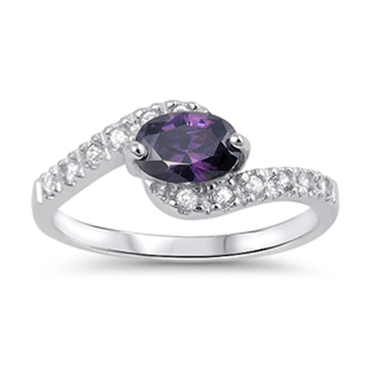 Amethyst CZ Modern Elegant Solitaire Ring .925 Sterling Silver Band Sizes 5-10