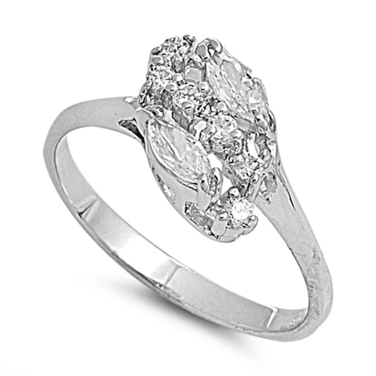 Clear CZ Oval Marquise Wedding Ring New .925 Sterling Silver Band Sizes 6-10