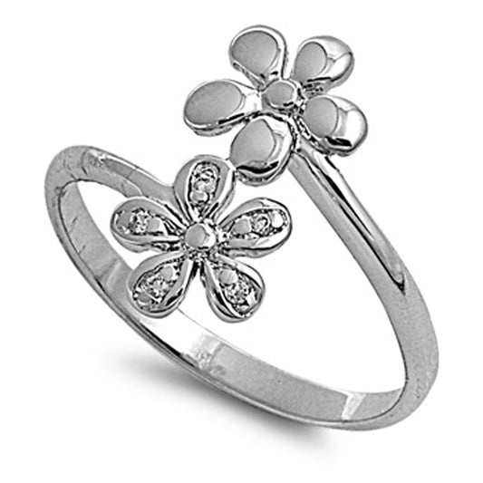 White CZ Flower Wrap Polished Cute Ring New .925 Sterling Silver Band Sizes 5-9