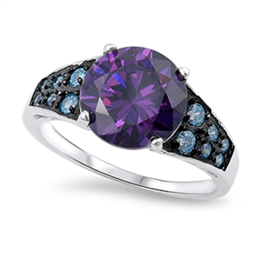Blue Sapphire CZ Unique Modern Abstract Ring 925 Sterling Silver Band Sizes 5-10