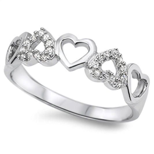 White CZ Cute Heart Cutout Ring New .925 Sterling Silver Thumb Band Sizes 4-10