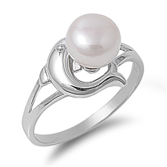 Freshwater Pearl Dolphin Animal Nautical Ring Sterling Silver Band Sizes 5-10