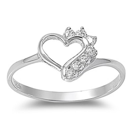 White CZ Heart Abstract Cutout Promise Ring .925 Sterling Silver Band Sizes 4-9