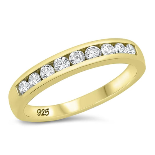 White CZ Cute Yellow Gold-Tone Plated Ring .925 Sterling Silver Band Sizes 5-10