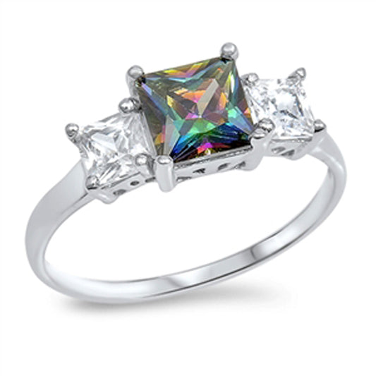 Rainbow Topaz CZ Unique Style Statement Ring 925 Sterling Silver Band Sizes 4-10