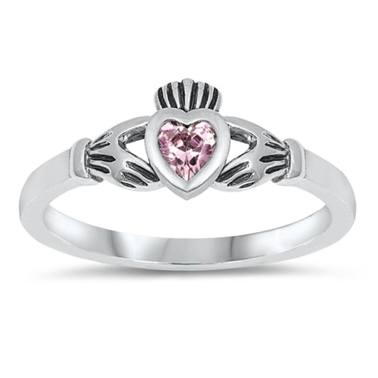Amethyst CZ Heart Claddagh Promise Ring New .925 Sterling Silver Band Sizes 4-10