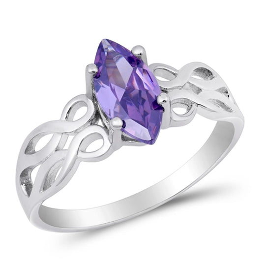Amethyst CZ Marquise Infinity Knot Ring New .925 Sterling Silver Band Sizes 5-10