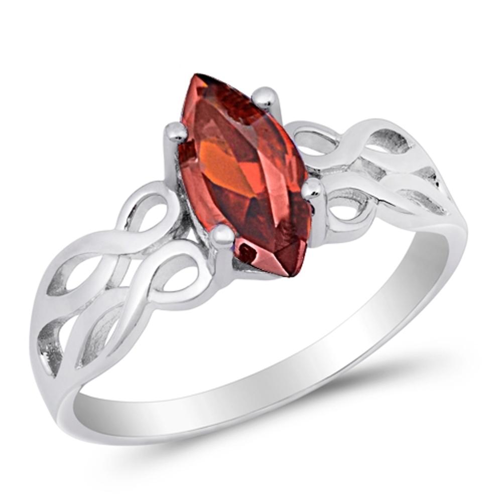 Garnet CZ Marquise Celtic Endless Knot Ring .925 Sterling Silver Band Sizes 5-10
